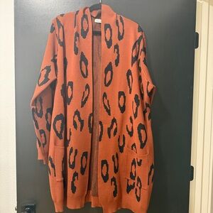 Grace Karin Orange and Black Leopard Cardigan